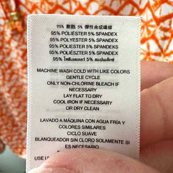 MICHAEL KORS | Shell Print Orange Stretch Knit Split Long Sleeve Blouse | Large - Picture 7 of 7